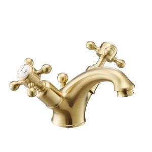 JTP Grosvenor Cross Brushed Brass Basin Mixer Tap with Pop Up Waste