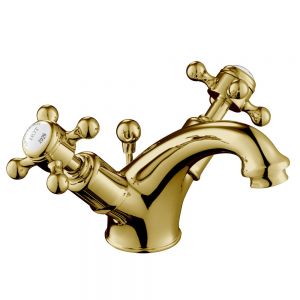 JTP Grosvenor Cross Antique Brass Basin Mixer Tap with Pop Up Waste