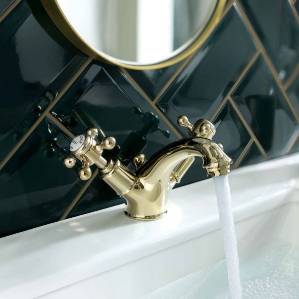 JTP Grosvenor Cross Antique Brass Basin Mixer Tap with Pop Up Waste #3