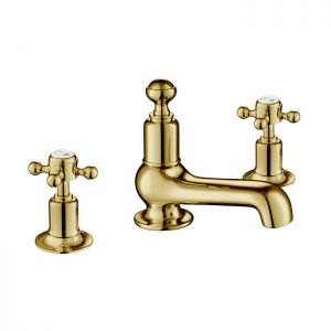 JTP Grosvenor Cross Polished Gold 3 Hole Basin Mixer Tap