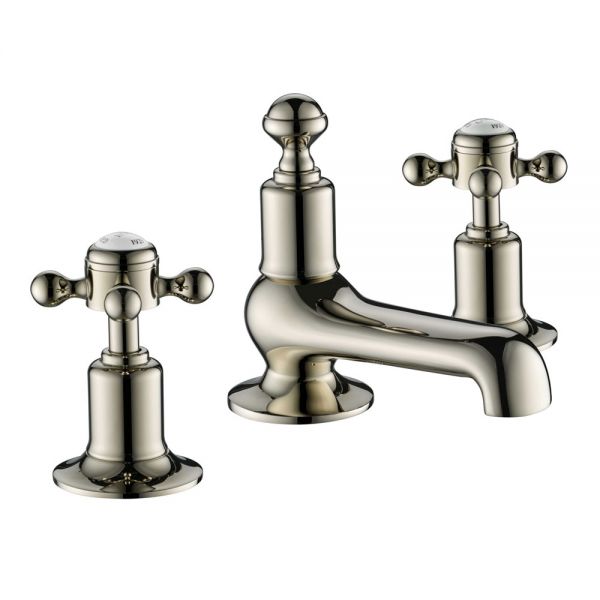 JTP Grosvenor Cross Nickel 3 Hole Basin Mixer Tap