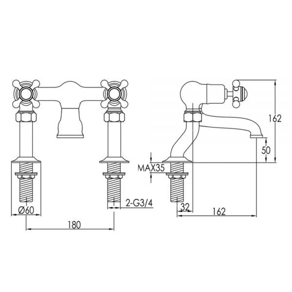 JTP Grosvenor Cross Chrome Deck Mounted Bath Filler Tap #2