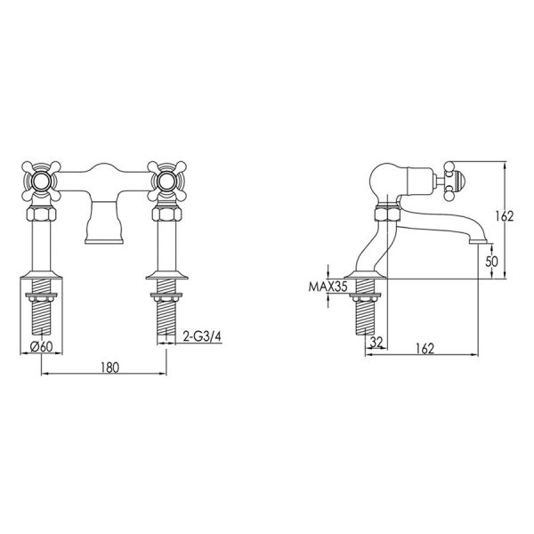 JTP Grosvenor Cross Brushed Brass Deck Mounted Bath Filler Tap #2