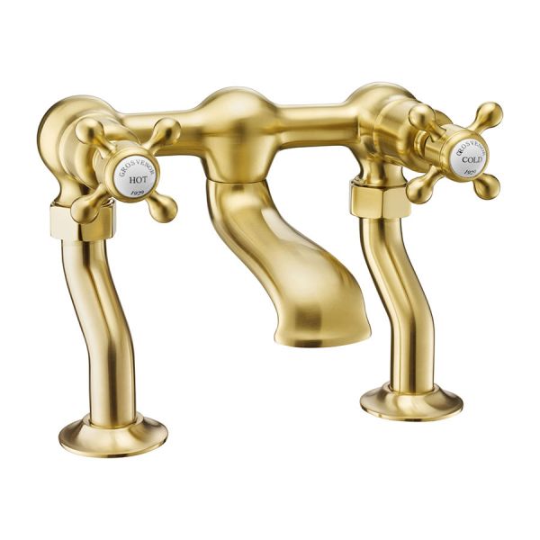 JTP Grosvenor Cross Brushed Brass Deck Mounted Bath Filler Tap