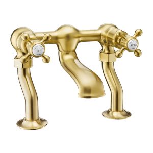 JTP Grosvenor Cross Brushed Brass Deck Mounted Bath Filler Tap