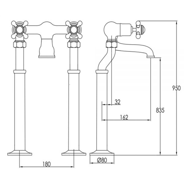 JTP Grosvenor Cross Chrome Floor Standing Bath Filler Tap #2