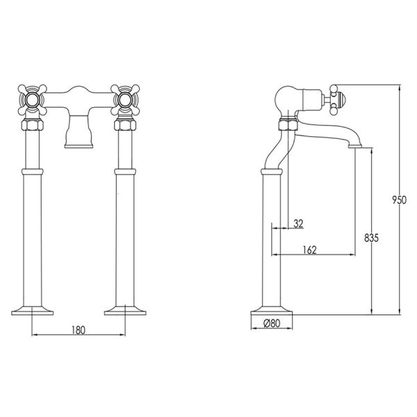 JTP Grosvenor Cross Brushed Brass Floor Standing Bath Filler Tap #2