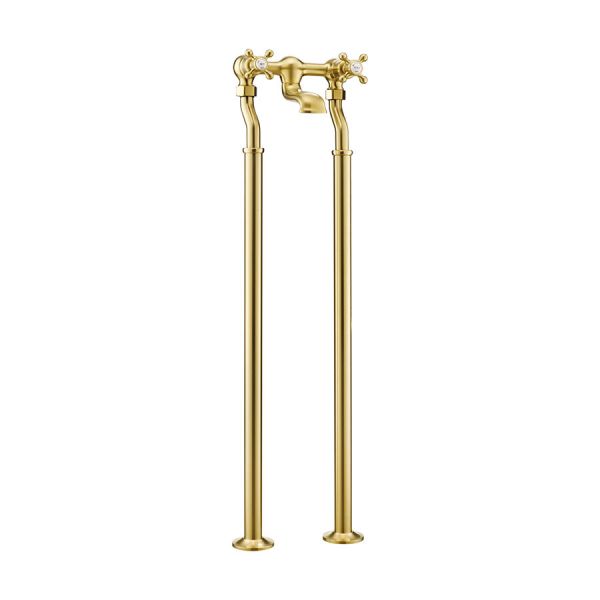 JTP Grosvenor Cross Brushed Brass Floor Standing Bath Filler Tap
