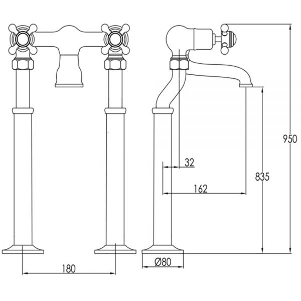 JTP Grosvenor Cross Antique Brass Floor Standing Bath Filler Tap #2