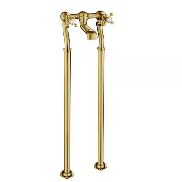JTP Grosvenor Cross Antique Brass Floor Standing Bath Filler Tap
