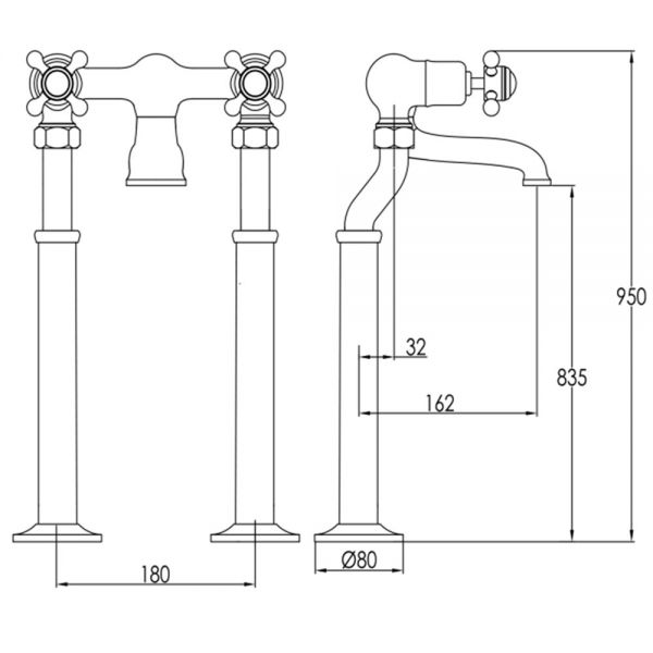 JTP Grosvenor Cross Nickel Floor Standing Bath Filler Tap #2
