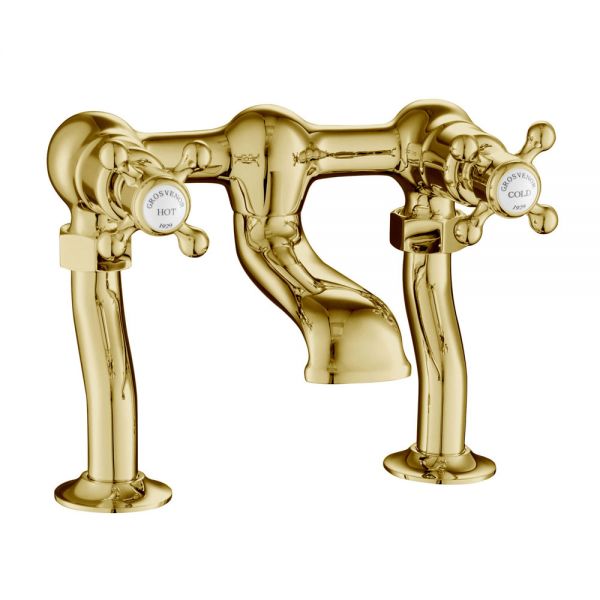 JTP Grosvenor Cross Antique Brass Deck Mounted Bath Filler Tap