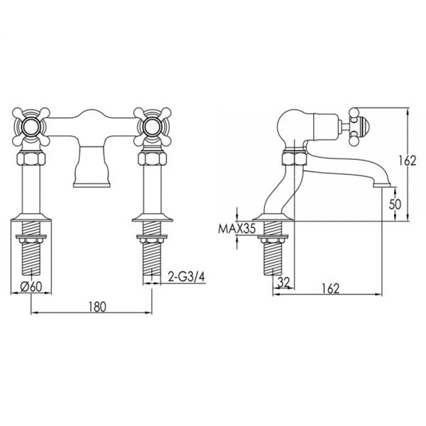 JTP Grosvenor Cross Nickel Deck Mounted Bath Filler Tap #2