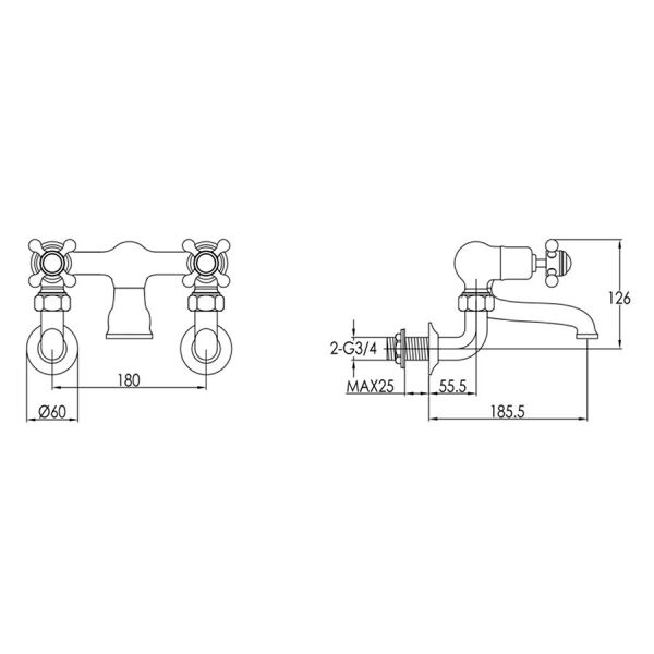 JTP Grosvenor Cross Brushed Brass Wall Mounted Bath Filler Tap #2