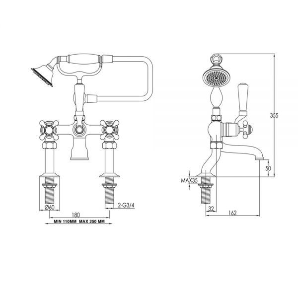 JTP Grosvenor Cross Chrome Deck Mounted Bath Shower Mixer Tap #2
