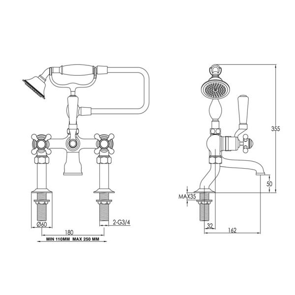 JTP Grosvenor Cross Brushed Brass Deck Mounted Bath Shower Mixer Tap #2