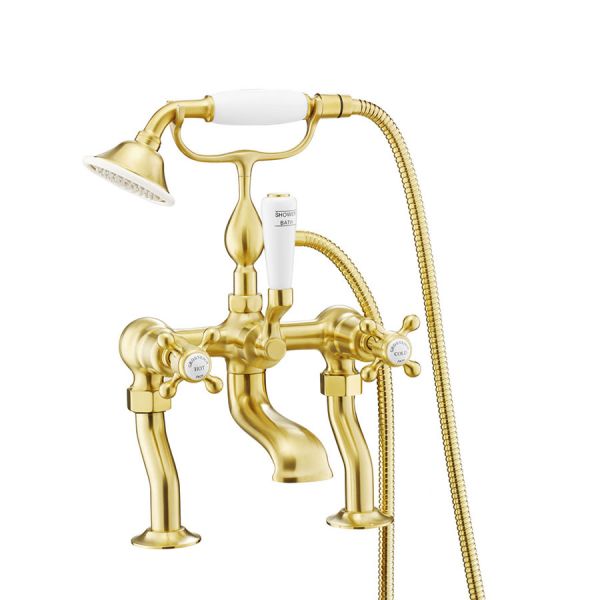 JTP Grosvenor Cross Brushed Brass Deck Mounted Bath Shower Mixer Tap