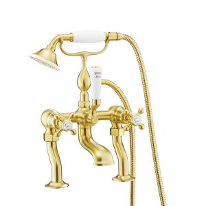 JTP Grosvenor Cross Brushed Brass Deck Mounted Bath Shower Mixer Tap