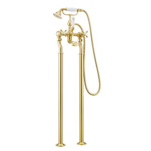 JTP Grosvenor Cross Brushed Brass Floor Standing Bath Shower Mixer Tap