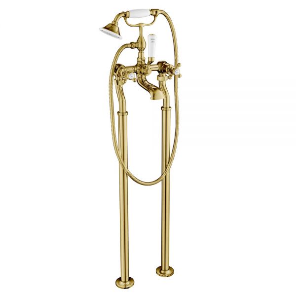 JTP Grosvenor Cross Antique Brass Floor Standing Bath Shower Mixer Tap