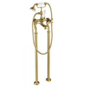 JTP Grosvenor Cross Antique Brass Floor Standing Bath Shower Mixer Tap