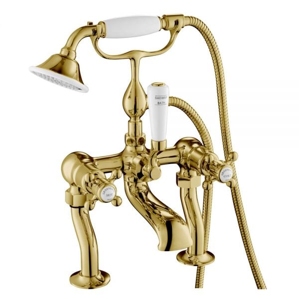 Just Taps Plus Grosvenor Cross Antique Brass Deck Mounted Bath Shower