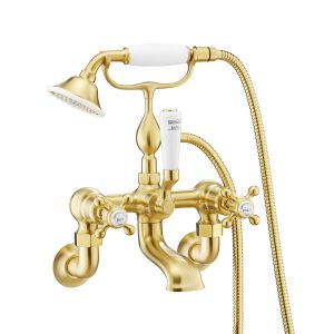 JTP Grosvenor Cross Brushed Brass Wall Mounted Bath Shower Mixer Tap