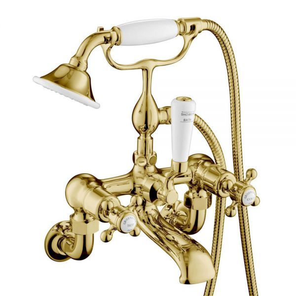 JTP Grosvenor Cross Antique Brass Wall Mounted Bath Shower Mixer Tap