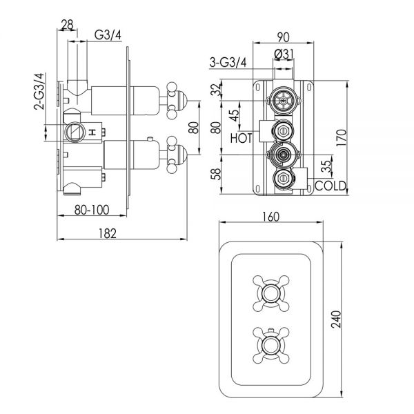 JTP Grosvenor Cross Chrome Single Outlet Thermostatic Shower Valve #2