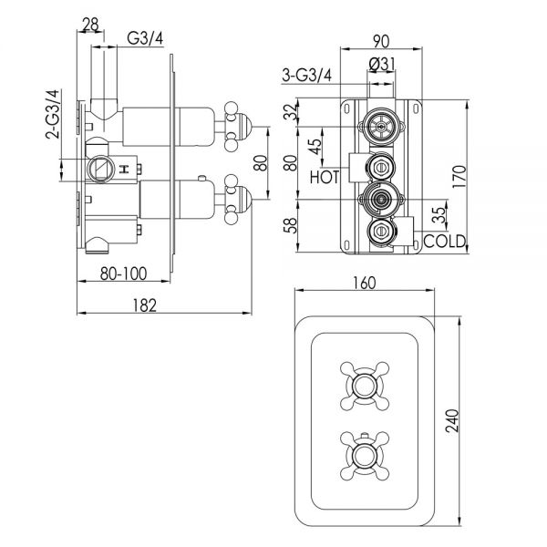 JTP Grosvenor Cross Nickel Single Outlet Thermostatic Shower Valve #2