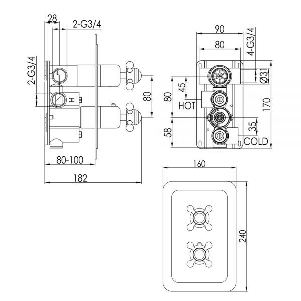 JTP Grosvenor Cross Chrome Two Outlet Thermostatic Shower Valve #2