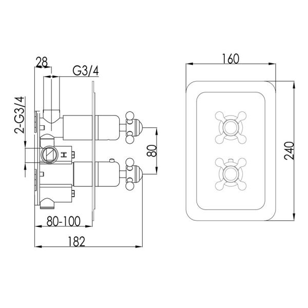 JTP Grosvenor Cross Brushed Brass Two Outlet Thermostatic Shower Valve #2