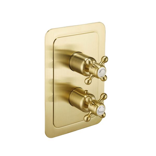 JTP Grosvenor Cross Brushed Brass Two Outlet Thermostatic Shower Valve