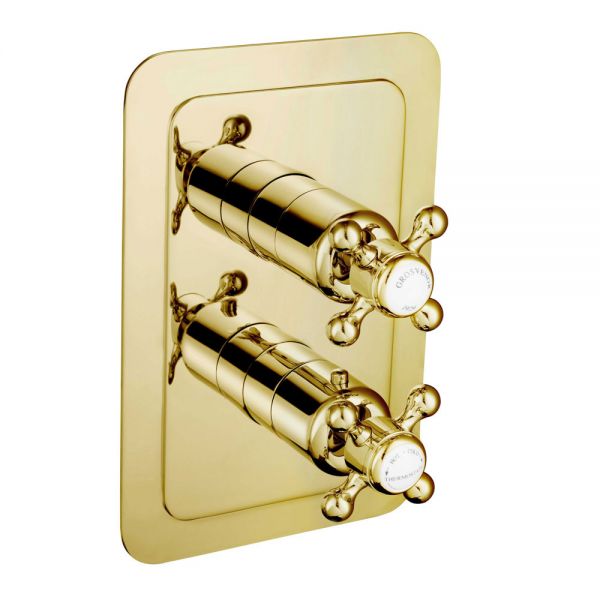 JTP Grosvenor Cross Antique Brass Two Outlet Thermostatic Shower Valve