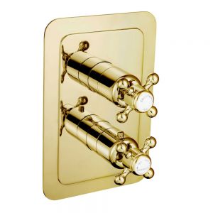 JTP Grosvenor Cross Antique Brass Two Outlet Thermostatic Shower Valve