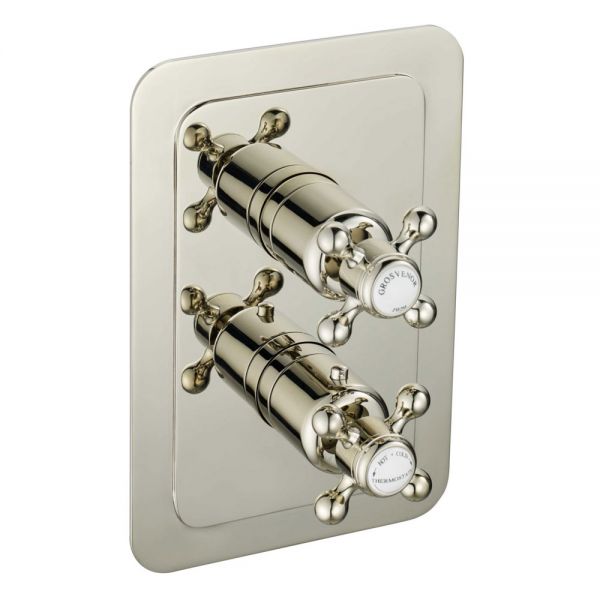 JTP Grosvenor Cross Nickel Two Outlet Thermostatic Shower Valve