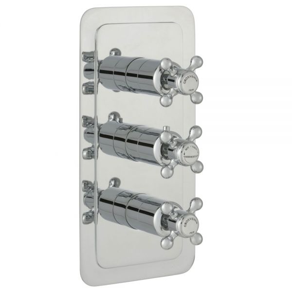 JTP Grosvenor Cross Chrome Vertical Three Outlet Thermostatic Shower Valve