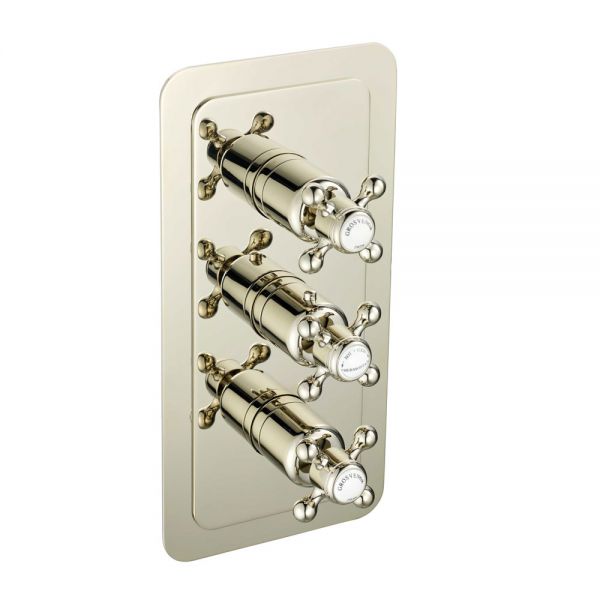 JTP Grosvenor Cross Nickel Vertical Three Outlet Thermostatic Shower Valve