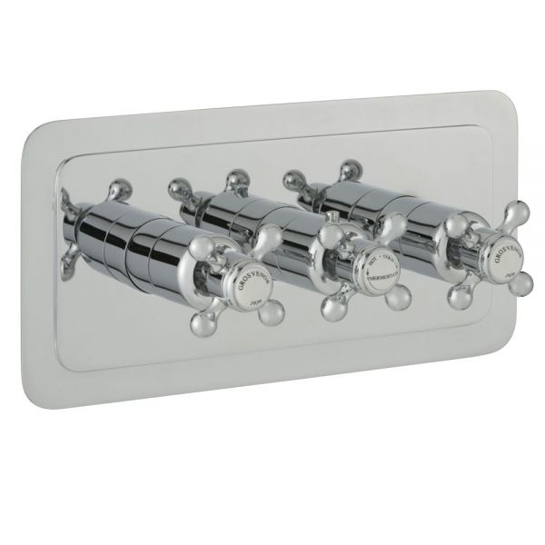 JTP Grosvenor Cross Chrome Horizontal Three Outlet Thermostatic Shower Valve