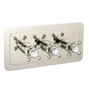 JTP Grosvenor Cross Nickel Horizontal Three Outlet Thermostatic Shower Valve