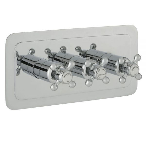 JTP Grosvenor Cross Chrome Horizontal Two Outlet Thermostatic Shower Valve