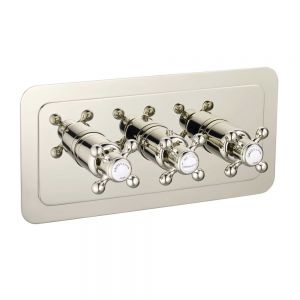 JTP Grosvenor Cross Nickel Horizontal Two Outlet Thermostatic Shower Valve