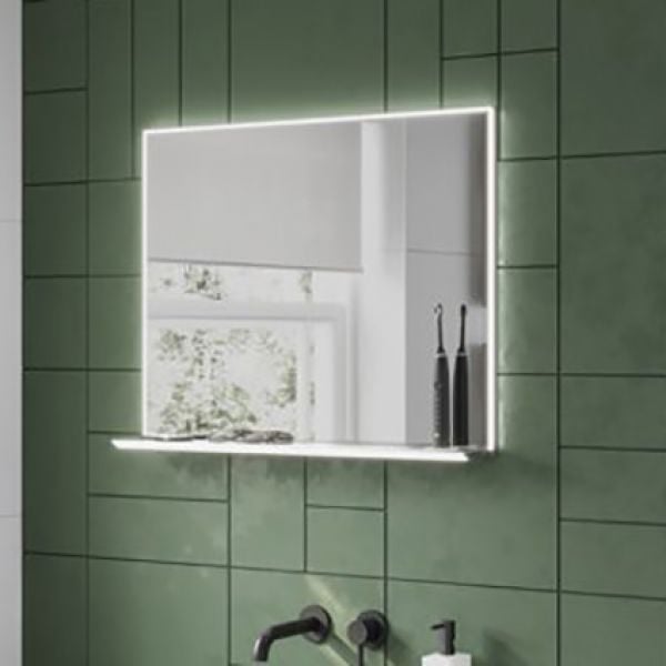 HIB Platform 80 Illuminated LED Bathroom Mirror With Shelf
