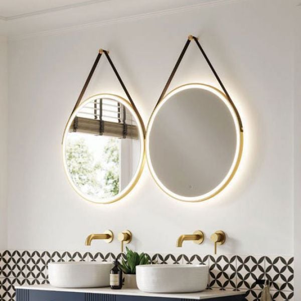 HIB Solstice 60 Brushed Brass Mirror with Hanging Strap