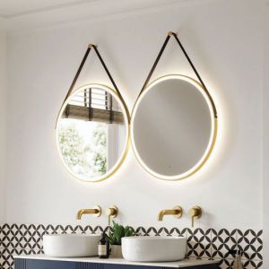 HIB Solstice 60 Brushed Brass Mirror with Hanging Strap