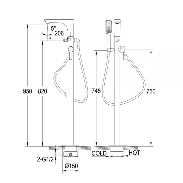 JTP Amore Chrome Floor Standing Bath Shower Mixer Tap #2