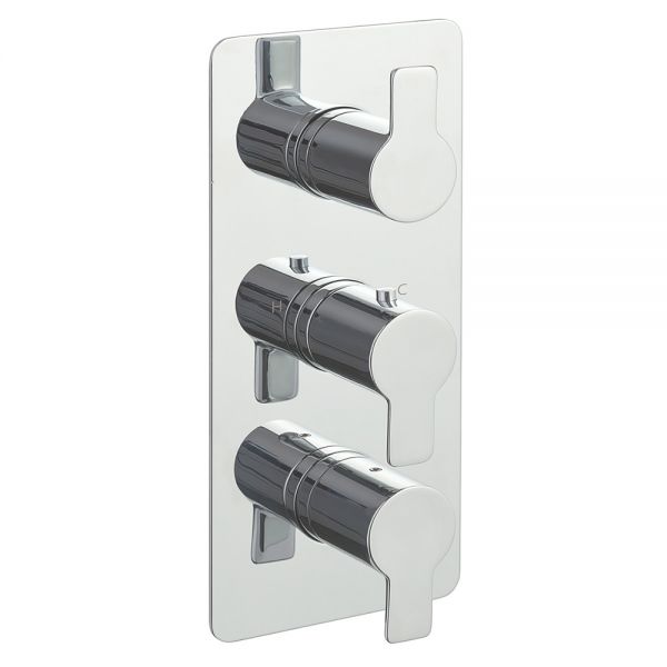 JTP Amore Chrome Vertical Two Outlet Three Handle Thermostatic Shower Valve