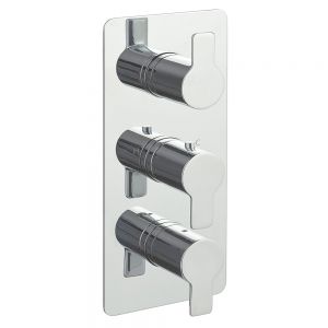 JTP Amore Chrome Vertical Two Outlet Three Handle Thermostatic Shower Valve