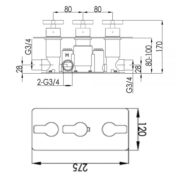 JTP Amore Chrome Horizontal Two Outlet Thermostatic Shower Valve #2