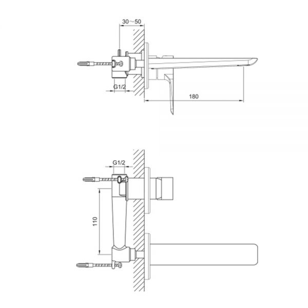 JTP Amore Chrome Wall Mounted Basin Mixer Tap #2